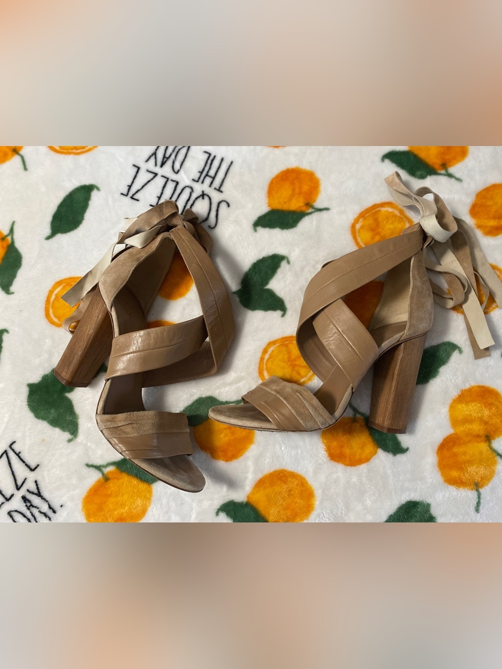 Vince Beatrice Leather Tan Wrap Heel Sandals Size 8
